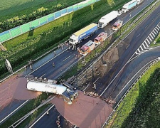 &quot;Сладкая&quot; авария: в Польше перевернулся грузовик с тоннами шоколада (ФОТО+ВИДЕО)