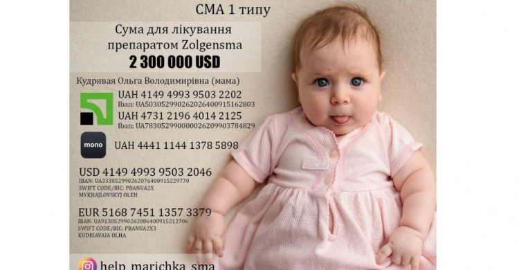 Врятуймо життя разом: у п’ятимісячної Марії-Терези Михайловської діагностували СМА