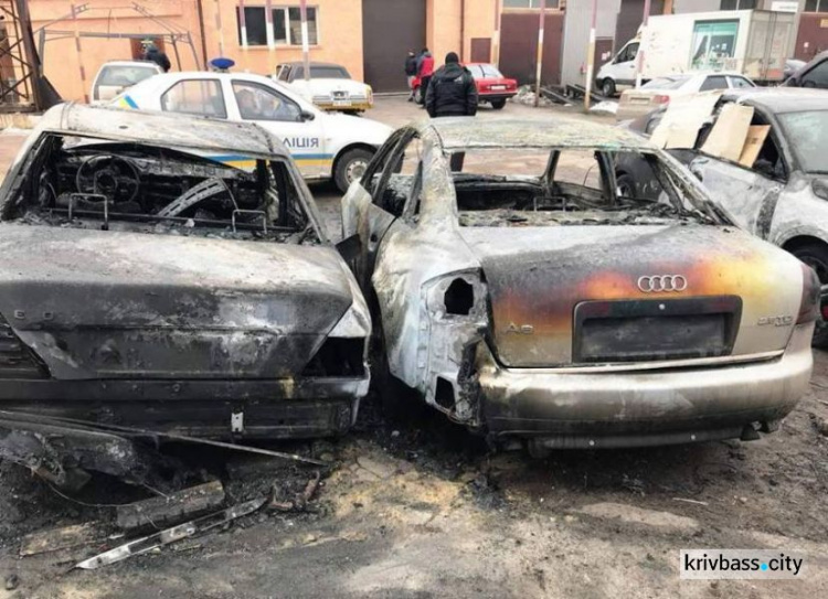 В Кривом Роге пламенем уничтожены две иномарки и три машины повреждены