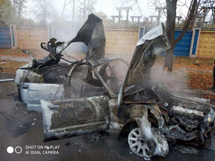 В Кривом Роге после удара в дерево загорелся автомобиль (фото)