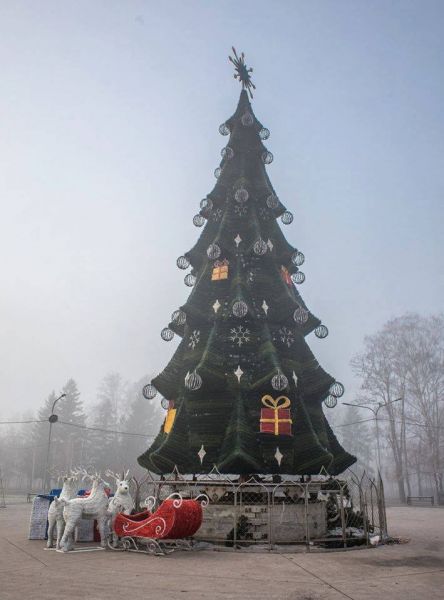 Восемнадцатиметровая красавица: в Кривом Роге заканчивают украшать главную новогоднюю елку