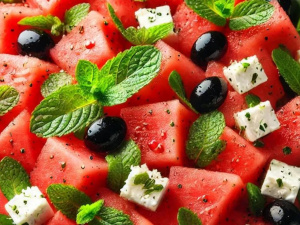 Яскравий салат із соковитого кавуна, свіжої м’яти та ніжного сиру фета - фото з відкритих джерел