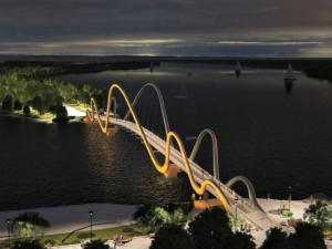 Зроблено на Азовсталі: у Києві поновили будівництво унікального моста-хвилі