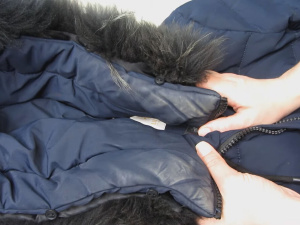 Пуховик із забрудненим тональним засобом коміром - фото з відкритих джерел