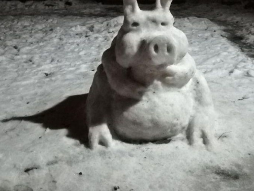 В тренде – символ года: в Кривом Роге вместо снежных баб лепят снежных хрюшек (фотофакт)