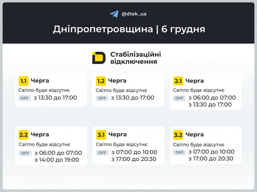 Графіки відключень для Кривого Рогу: чи буде світло 6 грудня