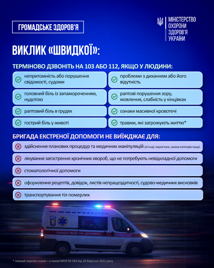 Екстрені служби працюють на межі: у МОЗ пояснили, коли необхідно викликати «швидку допомогу»