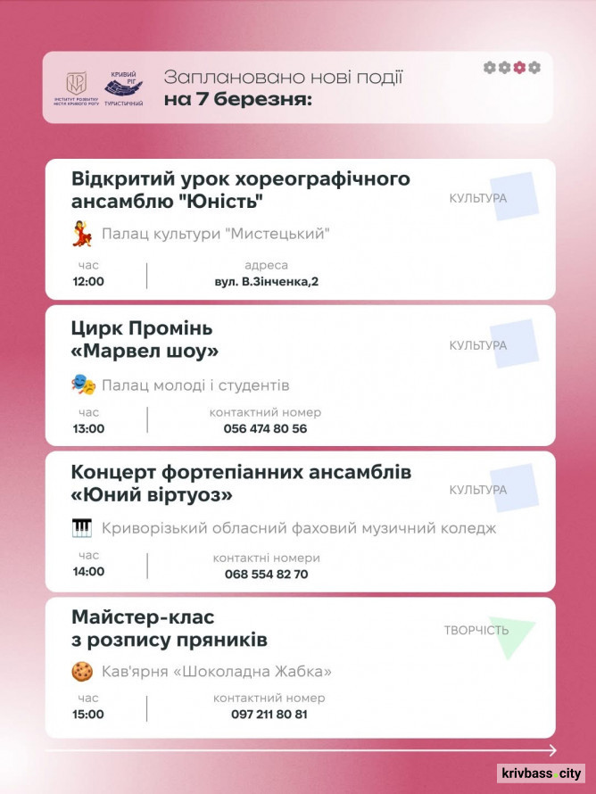 Криворізький вікенд: як провести весняні вихідні 7 та 8 березня