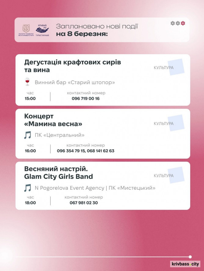 Криворізький вікенд: як провести весняні вихідні 7 та 8 березня