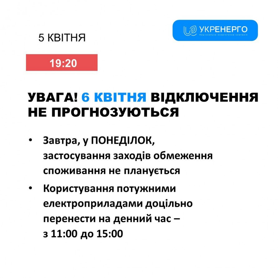 Чи буде Кривий  Ріг зі світлом 6 квітня: орієнтовні прогнози енергетиків