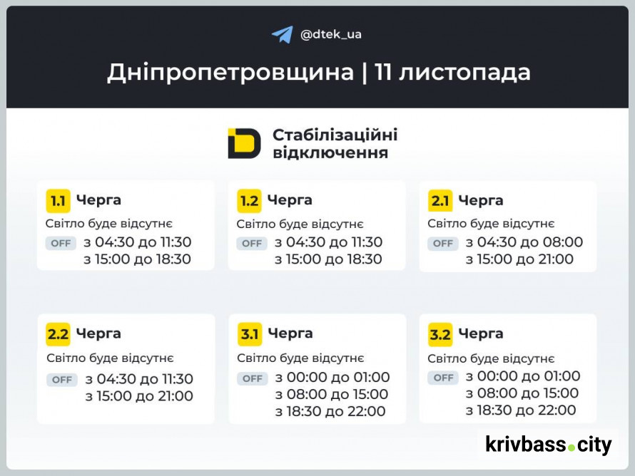 По декілька відключень на день: чи буде світло у Кривому Розі 11 листопада