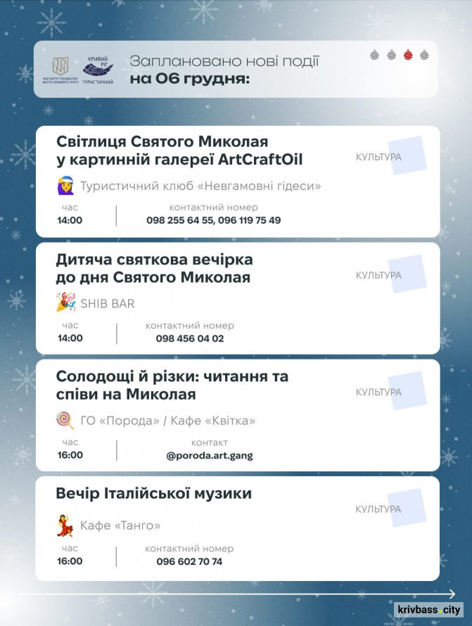 Криворізький вікенд: як провести святкові 6 та 7 грудня з родиною та друзями
