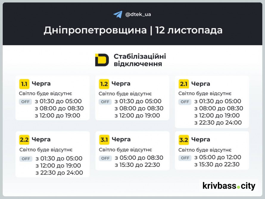 Світла немає у Кривому Розі: енергетики ОНОВИЛИ ГРАФІКИ на 12 листопада