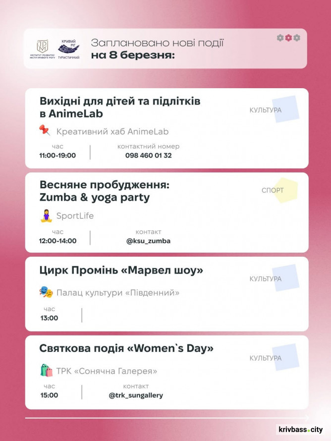 Криворізький вікенд: як провести весняні вихідні 7 та 8 березня