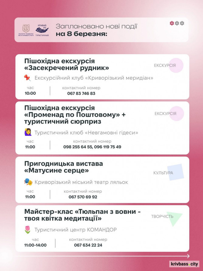 Криворізький вікенд: як провести весняні вихідні 7 та 8 березня