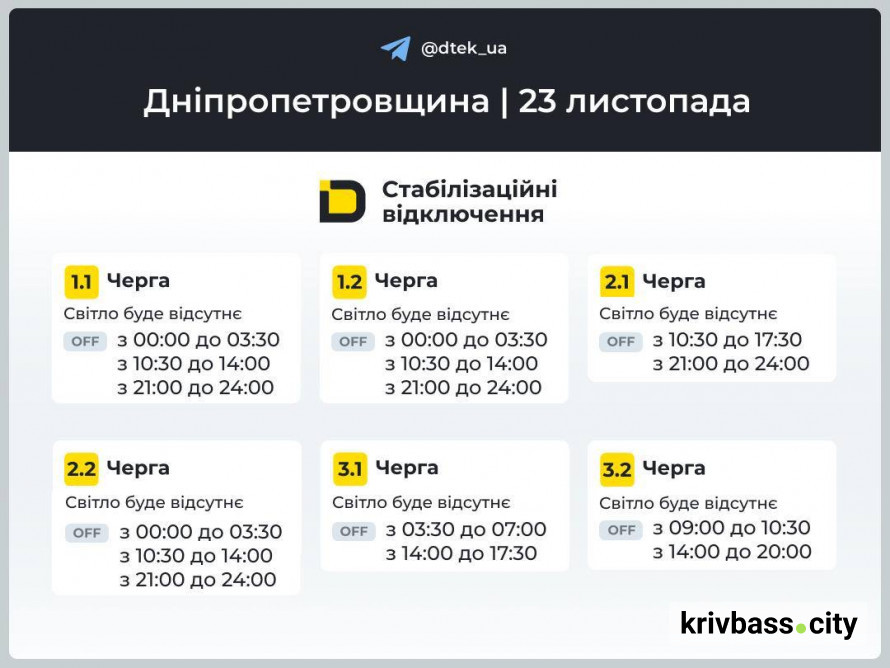 Криворіжці залишаються без світла: НОВІ ГРАФІКИ на 23 листопада від ДТЕК