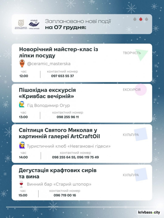 Криворізький вікенд: як провести святкові 6 та 7 грудня з родиною та друзями
