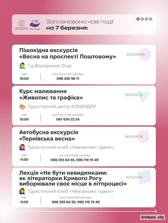 Криворізький вікенд: як провести весняні вихідні 7 та 8 березня