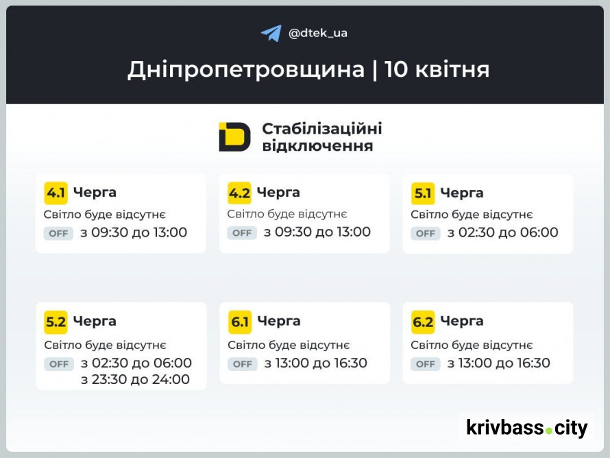 Коли не буде світла 10 квітня у Кривому Розі: ГРАФІКИ відключень від енергетиків