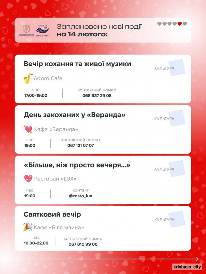 Криворізький вікенд: як романтично провести час з найріднішими 14 та 15 лютого