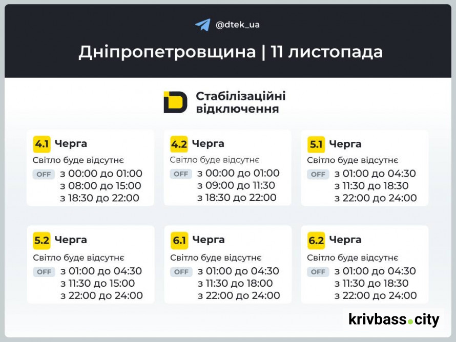 По декілька відключень на день: чи буде світло у Кривому Розі 11 листопада