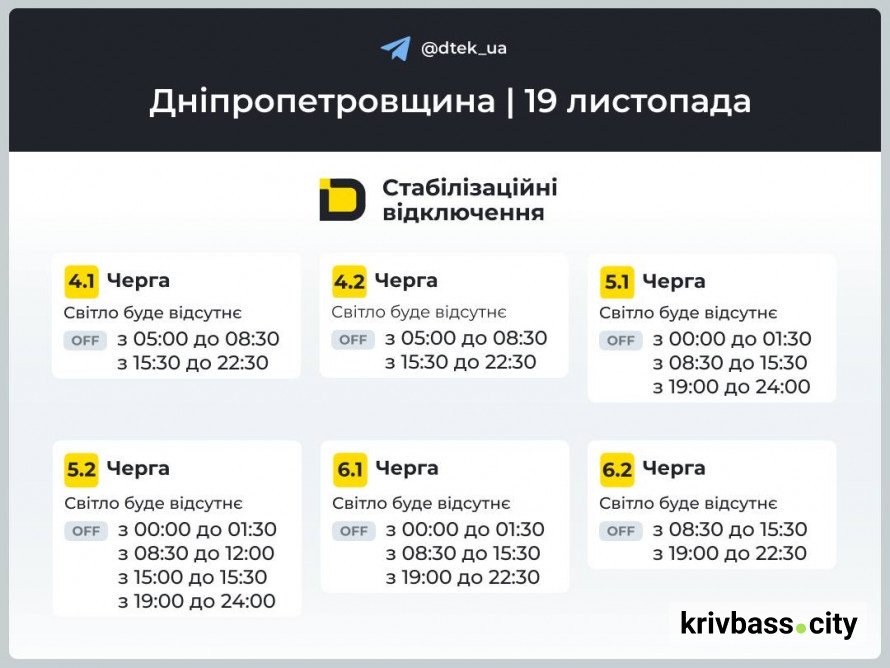 Чи буде світло у Кривому Розі 19 листопада: ОНОВЛЕНІ графіки відключень для міста