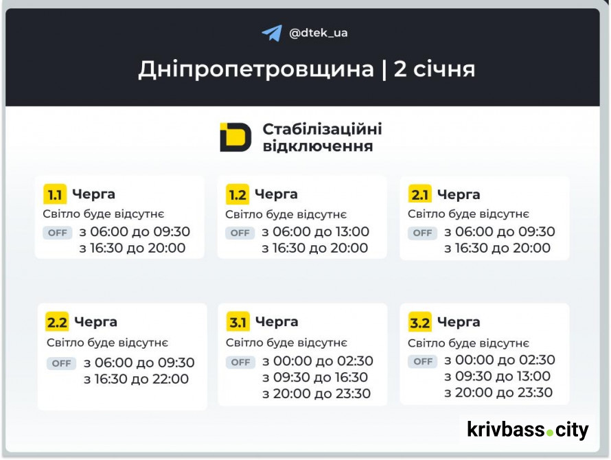 Графіки відключень для Кривого Рогу: які прогнози енергетиків на 2 січня
