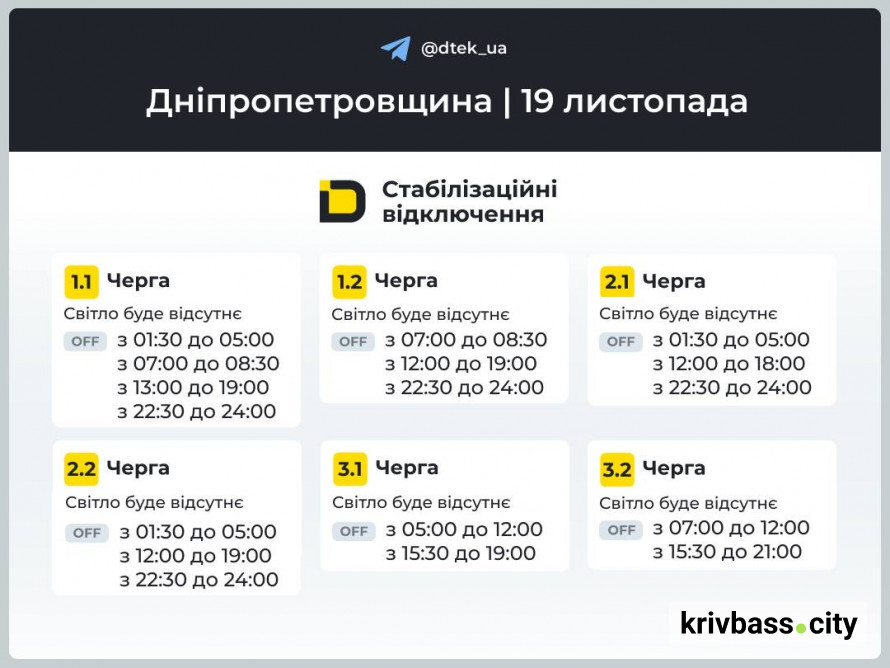 Чи буде світло у Кривому Розі 19 листопада: ОНОВЛЕНІ графіки відключень для міста