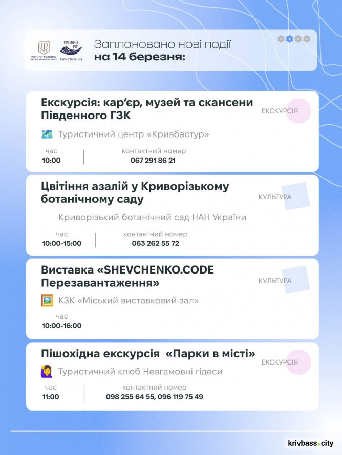 Криворізький вікенд: афіша подій 13 та 14 березня на будь-який смак