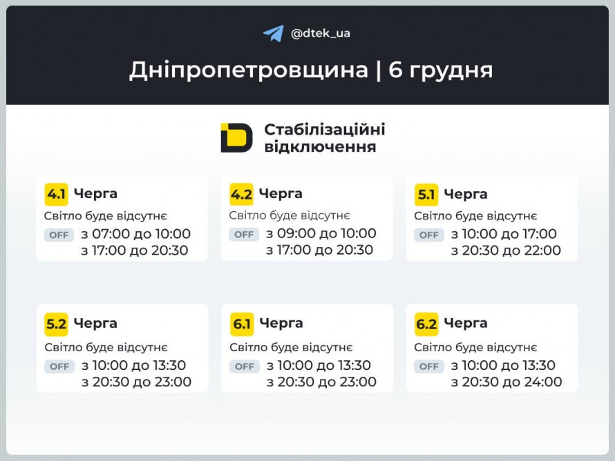 Графіки відключень для Кривого Рогу: чи буде світло 6 грудня