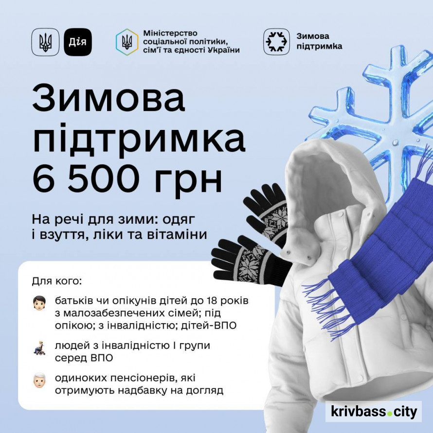 Стартували виплати «Зимових 6500» для криворіжців: хто може отримати