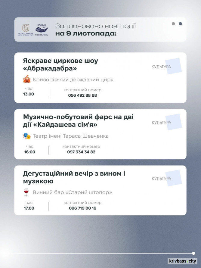 Криворізький вікенд: містян запрошують на цікаві заходи 8 та 9 листопада