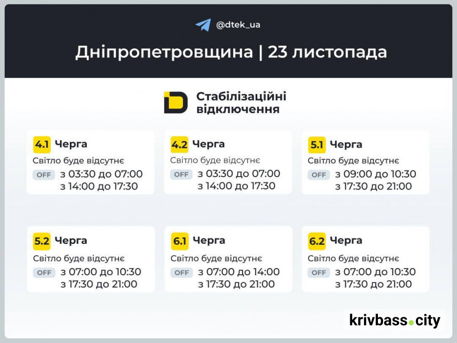 Криворіжці залишаються без світла: НОВІ ГРАФІКИ на 23 листопада від ДТЕК