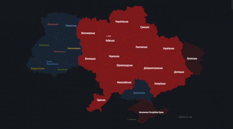 Зображення: Мапа повітряних тривог в Україні