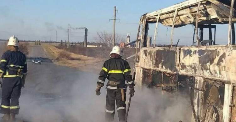 Сгорел пассажирский автобус: на Днепропетровщине посреди трассы боролись с огнём (ФОТО)